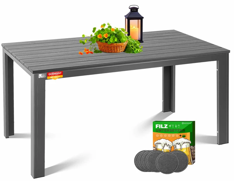 KESSER Gartentisch 156 x 78 cm, Esstisch für 6 Personen, Holz-Optik