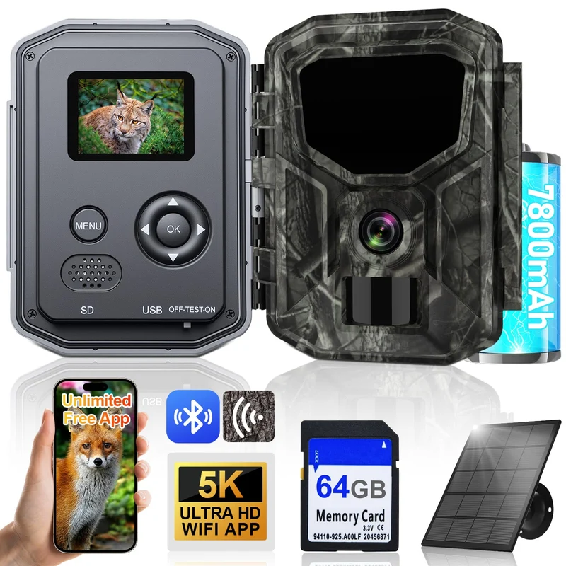 Lutranstra 5KB Wildkamera mit Solarpanel, 5K Video und 64 MP