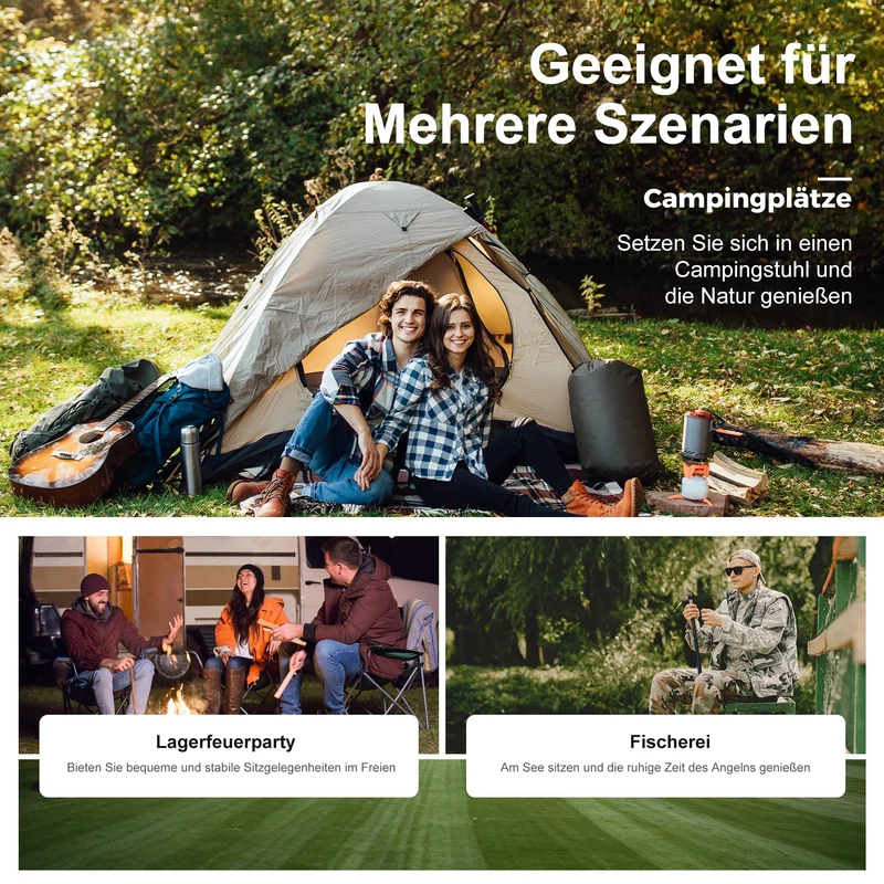 LET'S CAMP Campingstuhl 2er-Set, klappbar, bis 120 kg, Schwarz