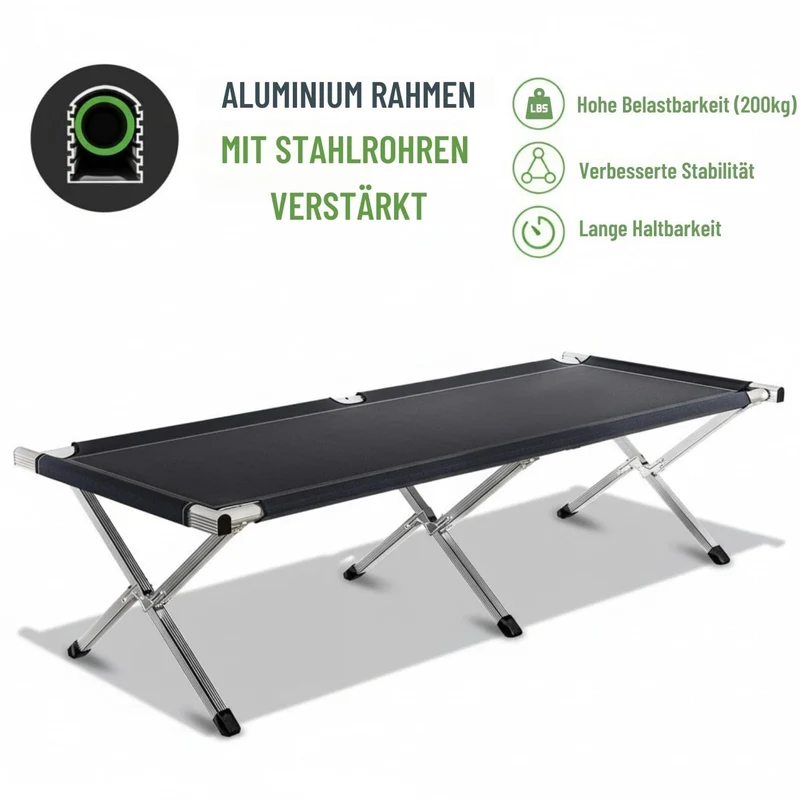 Kronenburg Feldbett XXL, Campingbett 210 x 72 x 45 cm, bis 200 kg