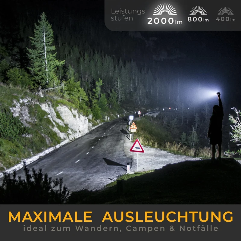 LICHTMEISTER LED Taschenlampe LM_T2000, 2000 Lumen, aufladbar