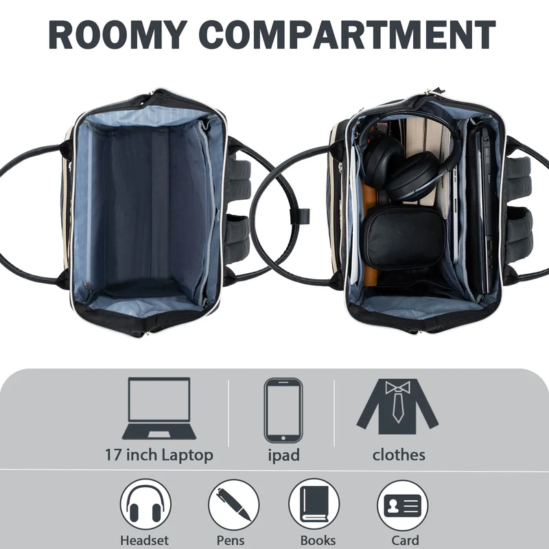 KROSER Laptop-Rucksack 17 Zoll, wasserabweisend, Schwarz Gesteppt