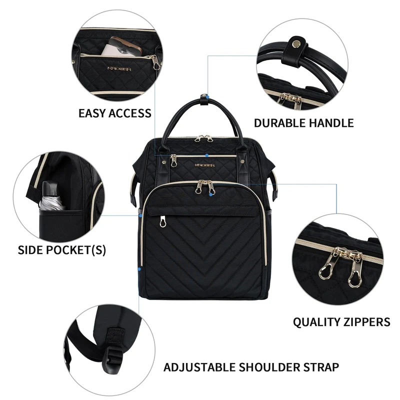 KROSER Laptop-Rucksack 17 Zoll, wasserabweisend, Schwarz Gesteppt