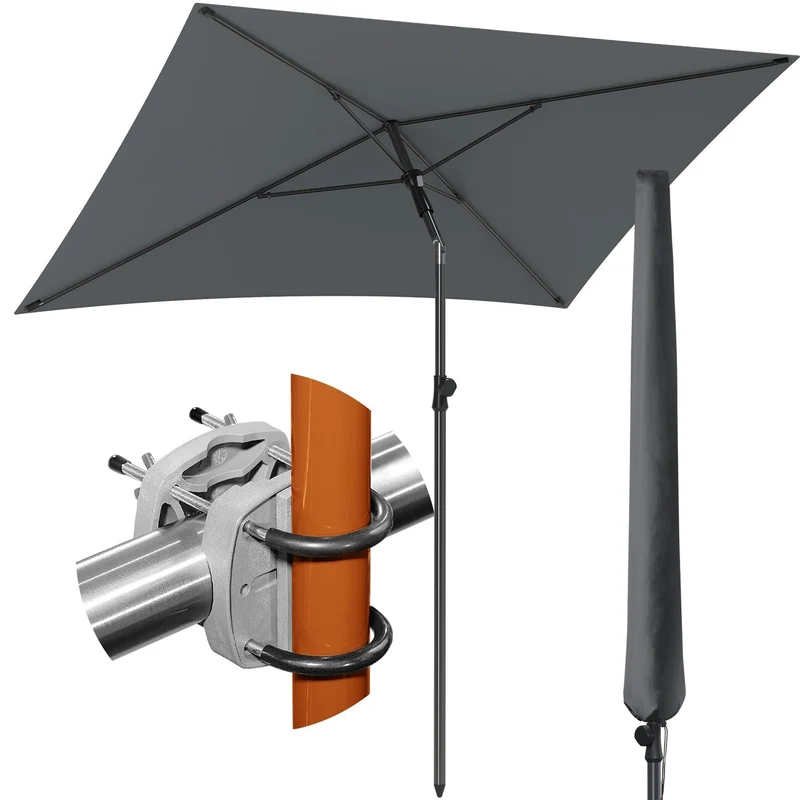 Menz Sonnenschirm Balkon Set 3-in-1 Anthrazit UPF 50+ 200 x 125 cm