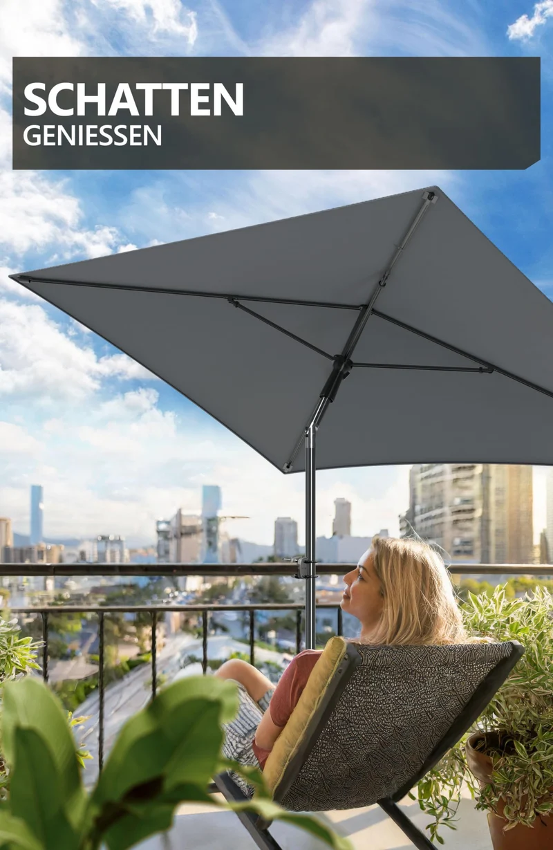 Menz Sonnenschirm Balkon Set 3-in-1 Anthrazit UPF 50+ 200 x 125 cm