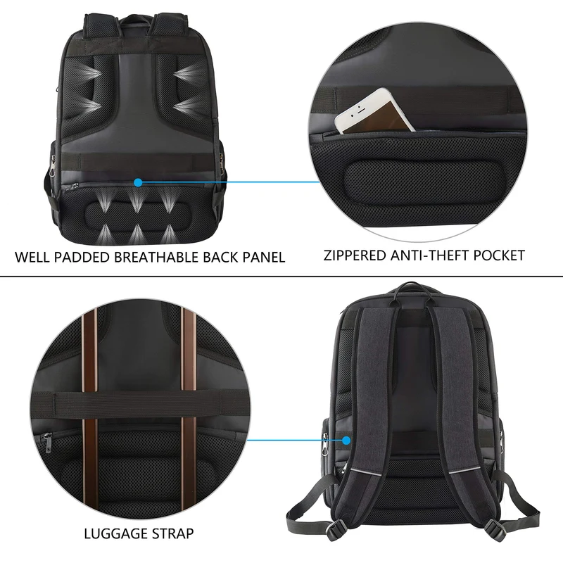 KROSER Laptop Rucksack Business 17,3 Zoll wasserabweisend Schwarz