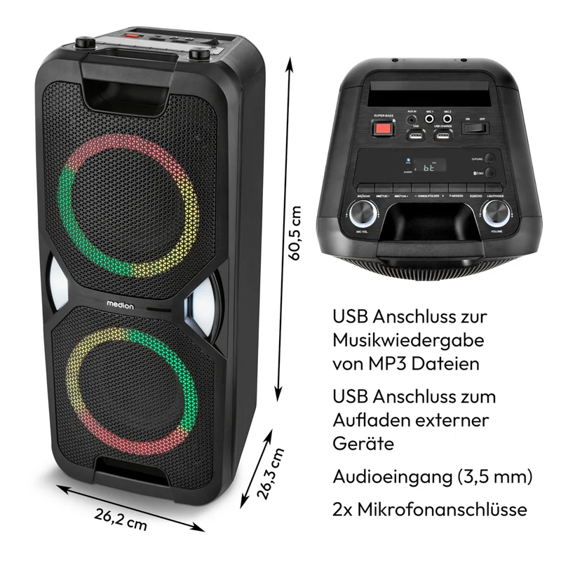 MEDION PE-1 Pure Partybox Bluetooth-Lautsprecher mit Karaoke