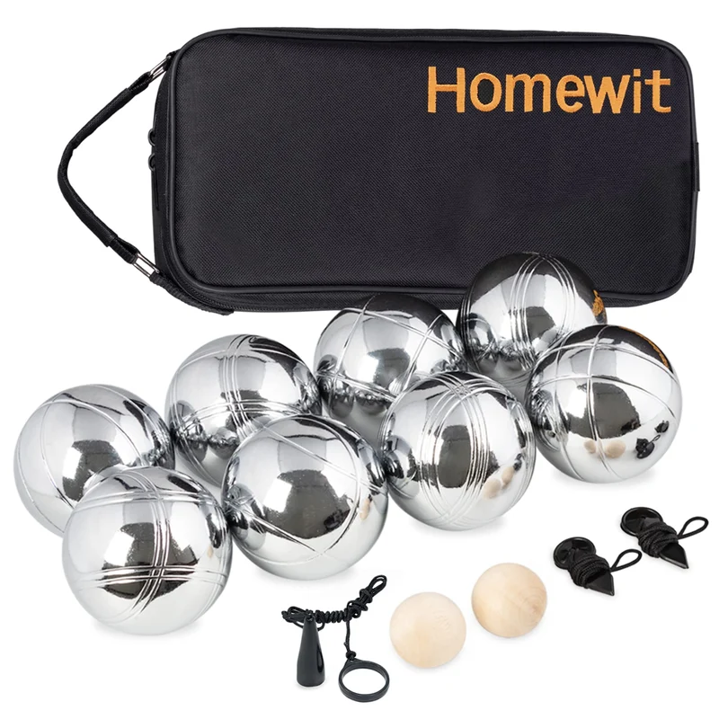 Homewit Boule Set mit 8 Metallkugeln, Petanque Spiel mit Tragetasche