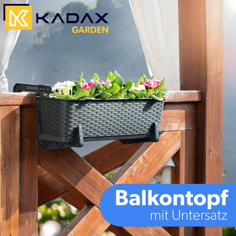 KADAX Blumenkasten 60 cm 3er Set Balkonkasten Kunststoff Anthrazit
