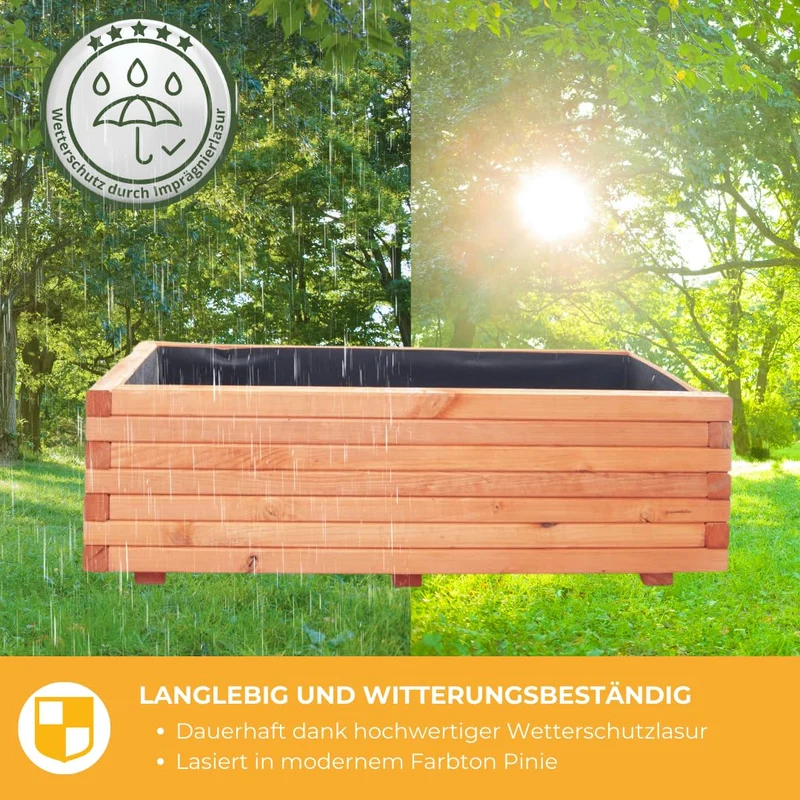 Mega Holz Pflanzkübel Kiefer Pinie lasiert 120x40 cm fertig montiert