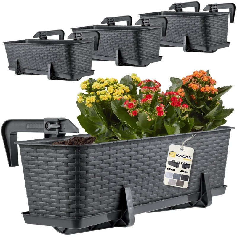 KADAX Blumenkasten 60 cm 4er Set Balkonkasten Kunststoff Anthrazit