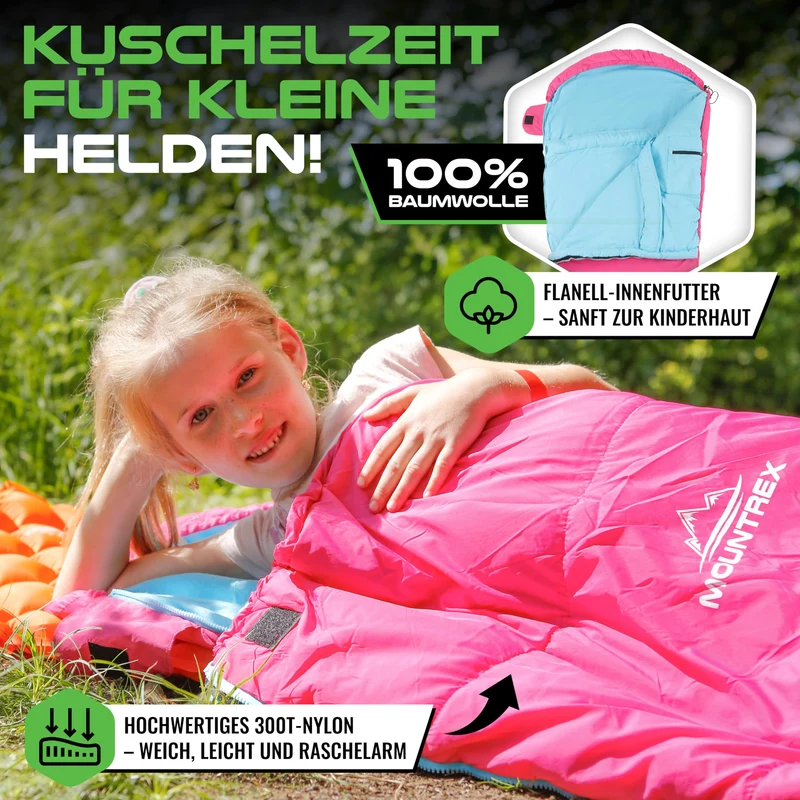 MOUNTREX Kinderschlafsack mit Baumwoll-Innenfutter, 175x70 cm