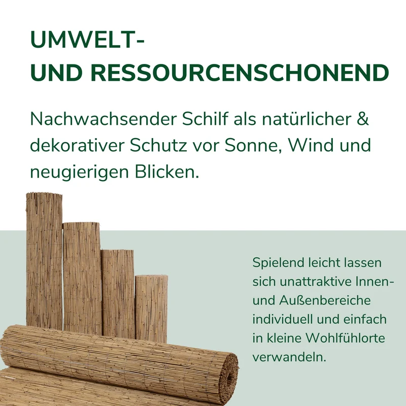 Natursache Schilfrohrmatte Sichtschutz 1 x 6 m für Balkon und Garten