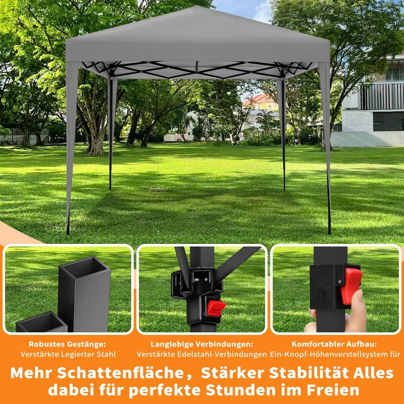 ISE Faltpavillon 3x3 m mit 4 Seitenwänden, UV-Schutz 50+, Grau
