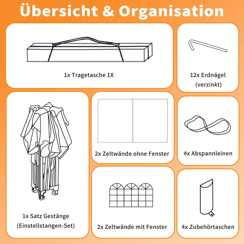 ISE Faltpavillon 3x3 m mit 4 Seitenwänden, UV-Schutz 50+, Grau