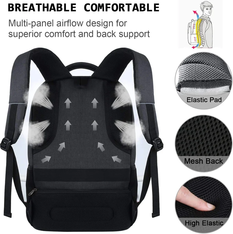 Marcello Laptop Rucksack 17,3 Zoll mit USB-Ladeanschluss, Retro-Schwar