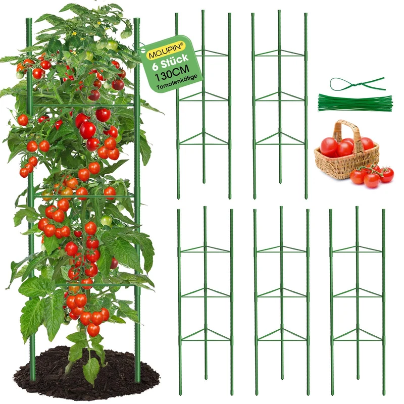 MQUPIN Tomaten Rankhilfe 130 cm Metall, 6 Stück, höhenverstellbar