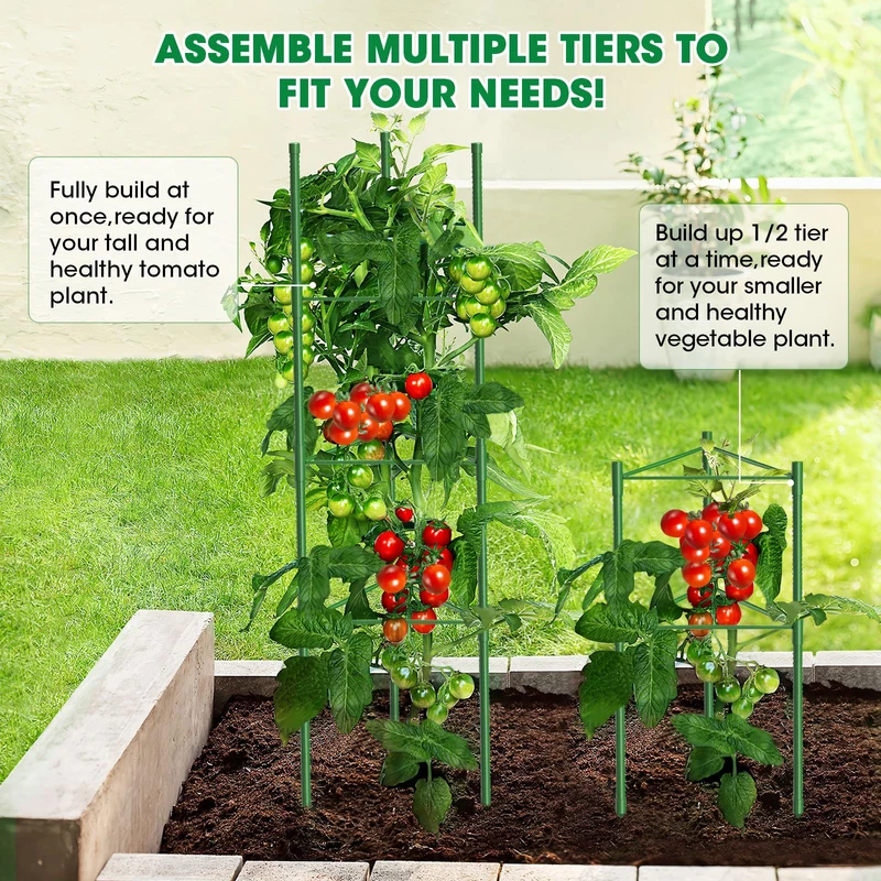 MQUPIN Tomaten Rankhilfe 130 cm Metall, 6 Stück, höhenverstellbar