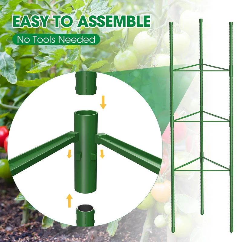 MQUPIN Tomaten Rankhilfe 130 cm Metall, 6 Stück, höhenverstellbar