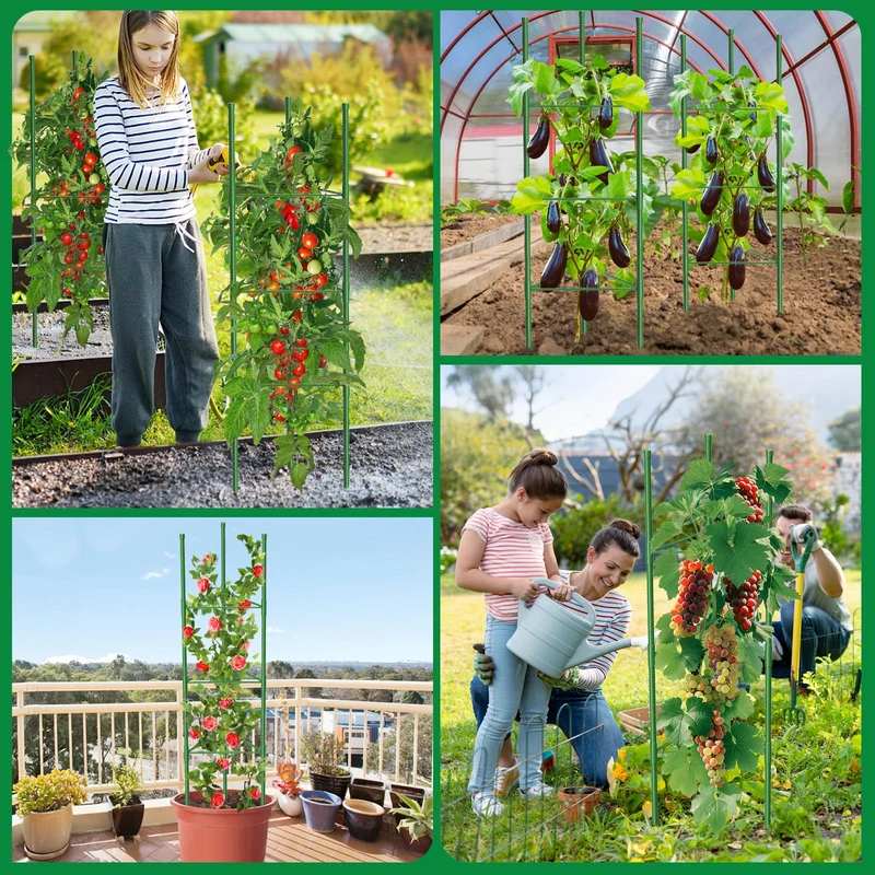 MQUPIN Tomaten Rankhilfe 130 cm Metall, 6 Stück, höhenverstellbar