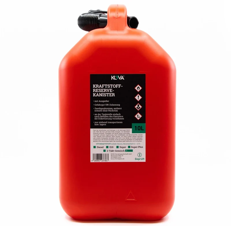 KOVA Benzinkanister 10 Liter mit Ausgiesser 4er-Set rot