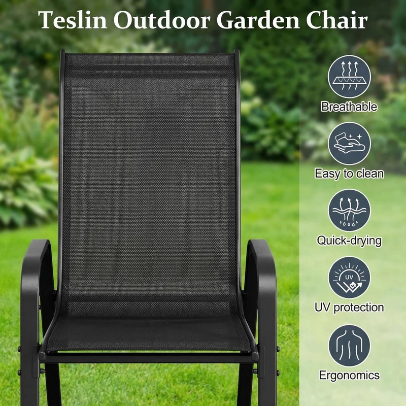 LIFERUN Gartenstuhl Hochlehner, stapelbar, 4er-Set, schwarz