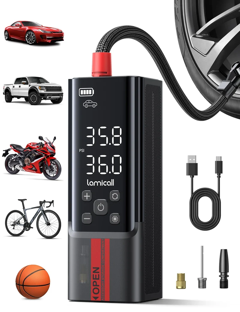 Lamicall Elektrische Luftpumpe Akku 150 PSI mit Digitalmanometer