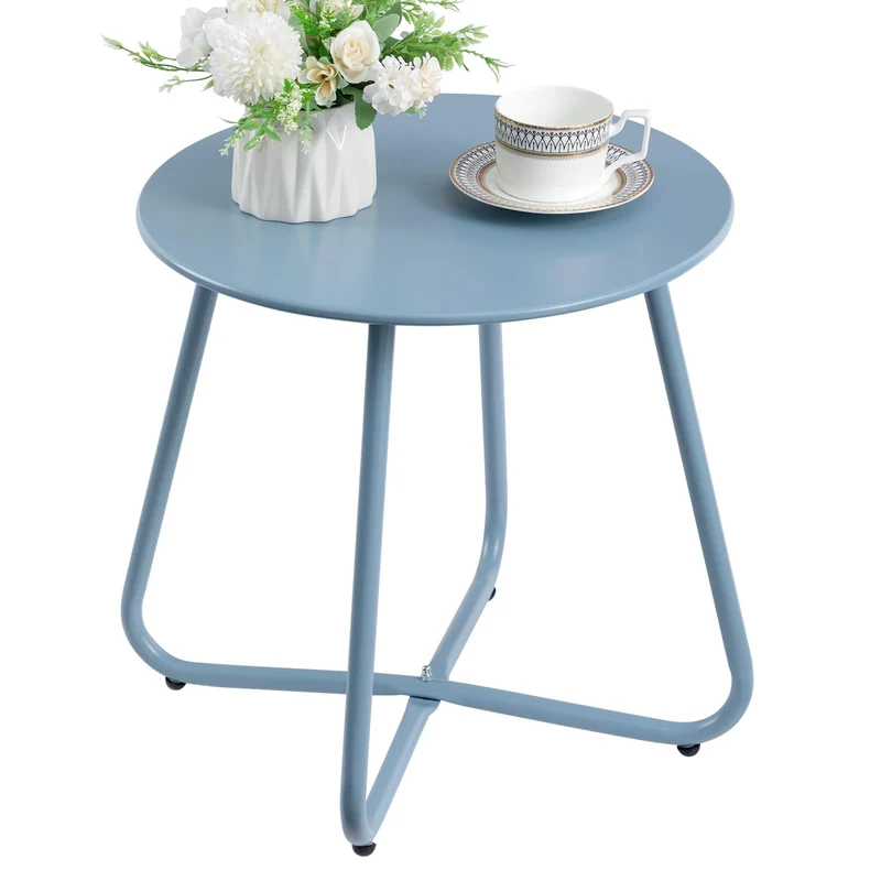 HollyHOME Beistelltisch Outdoor rund Metall wetterfest Grau Blau