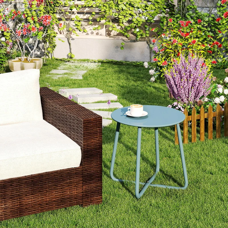 HollyHOME Beistelltisch Outdoor rund Metall wetterfest Grau Blau