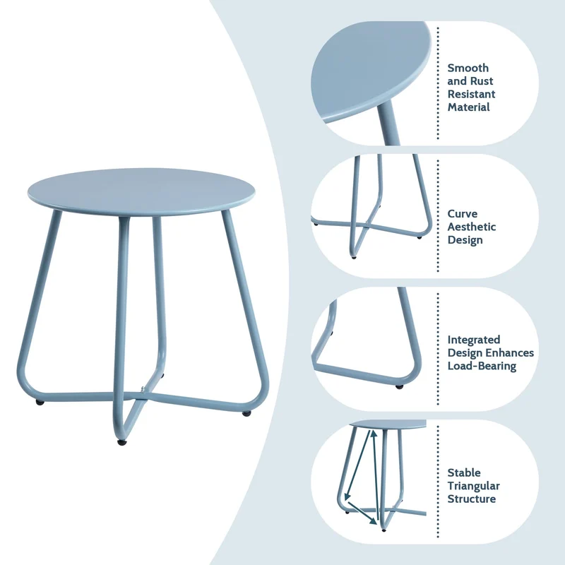 HollyHOME Beistelltisch Outdoor rund Metall wetterfest Grau Blau