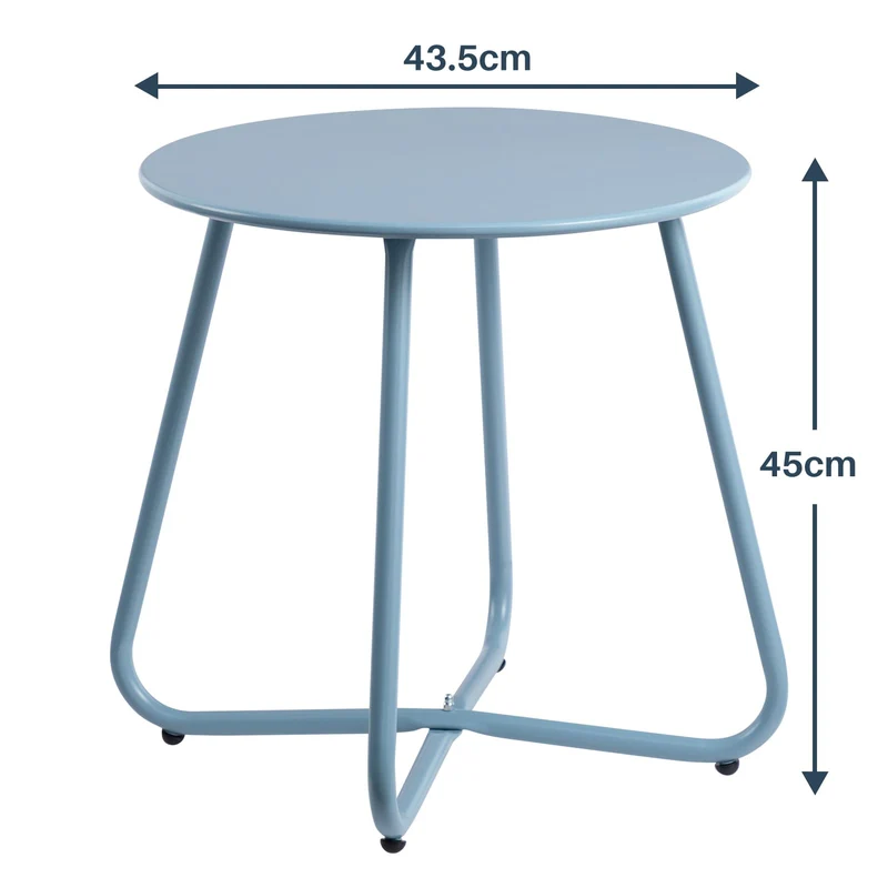 HollyHOME Beistelltisch Outdoor rund Metall wetterfest Grau Blau