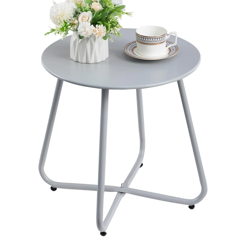 HollyHOME Beistelltisch Outdoor rund, Metall Gartentisch Grau