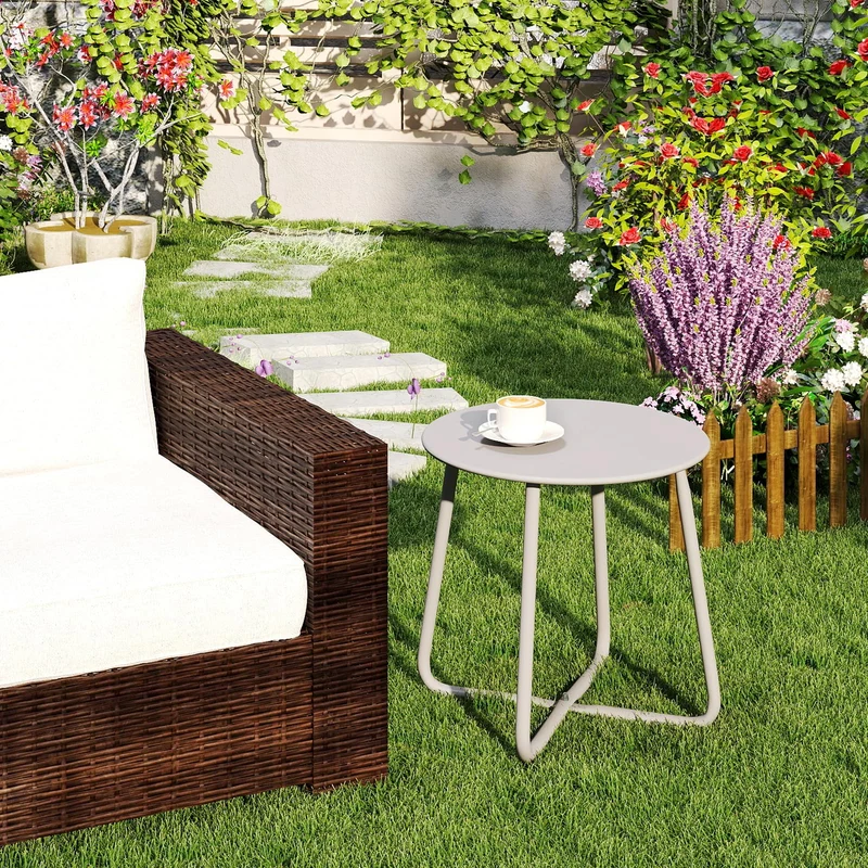 HollyHOME Beistelltisch Outdoor rund, Metall Gartentisch Grau