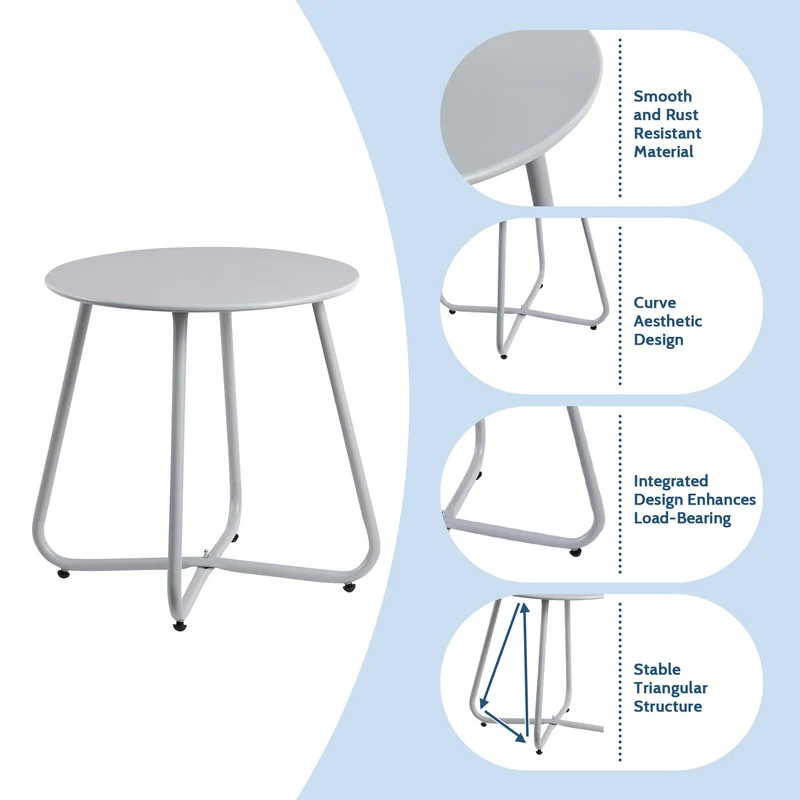 HollyHOME Beistelltisch Outdoor rund, Metall Gartentisch Grau