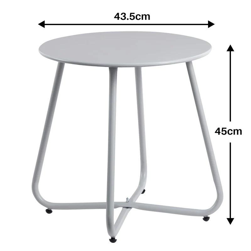 HollyHOME Beistelltisch Outdoor rund, Metall Gartentisch Grau