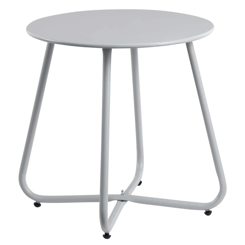 HollyHOME Beistelltisch Outdoor rund, Metall Gartentisch Grau
