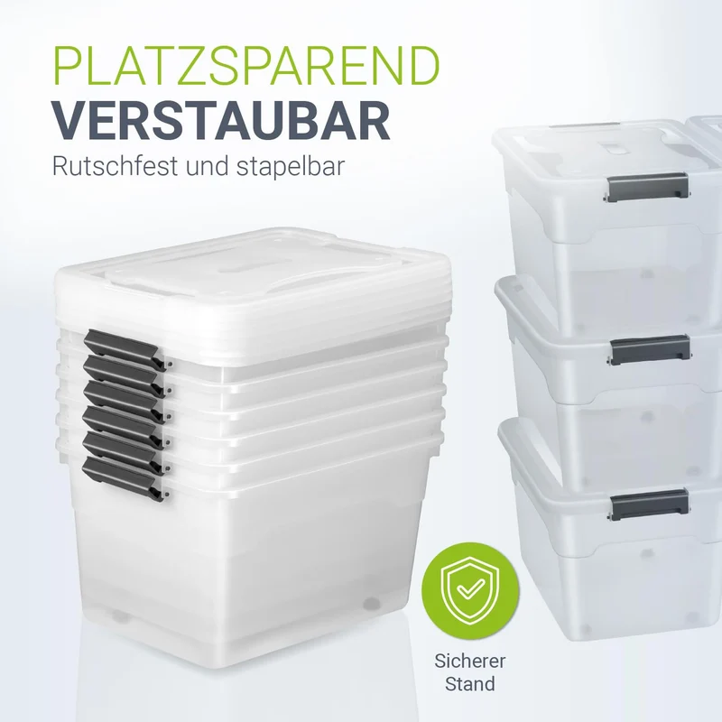 Juskys Aufbewahrungsbox mit Deckel, 6er Set, 45 Liter, transparent