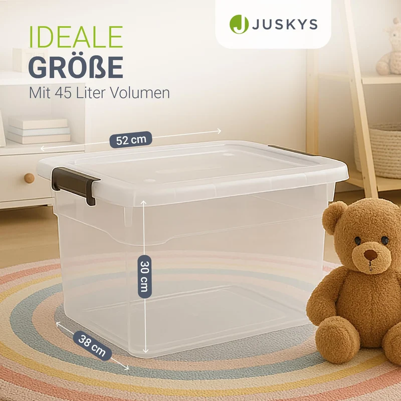 Juskys Aufbewahrungsbox mit Deckel, 6er Set, 45 Liter, transparent