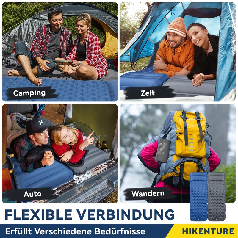 HIKENTURE Camping Isomatte aufblasbar 13 cm mit Kissen und Fusspumpe