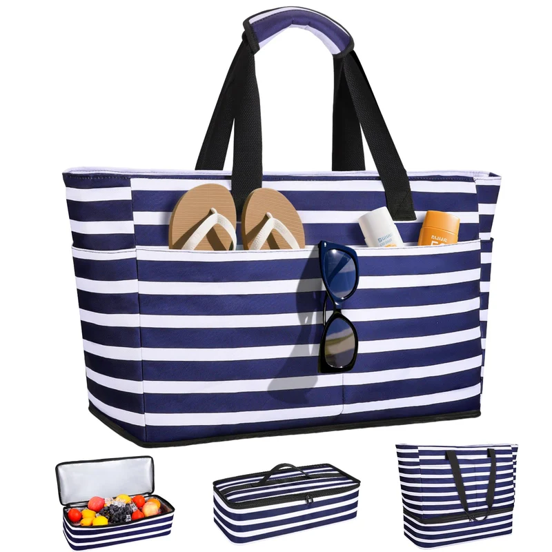 ISEYOU XXL Strandtasche mit Kühltasche, 49L, wasserdicht, faltbar