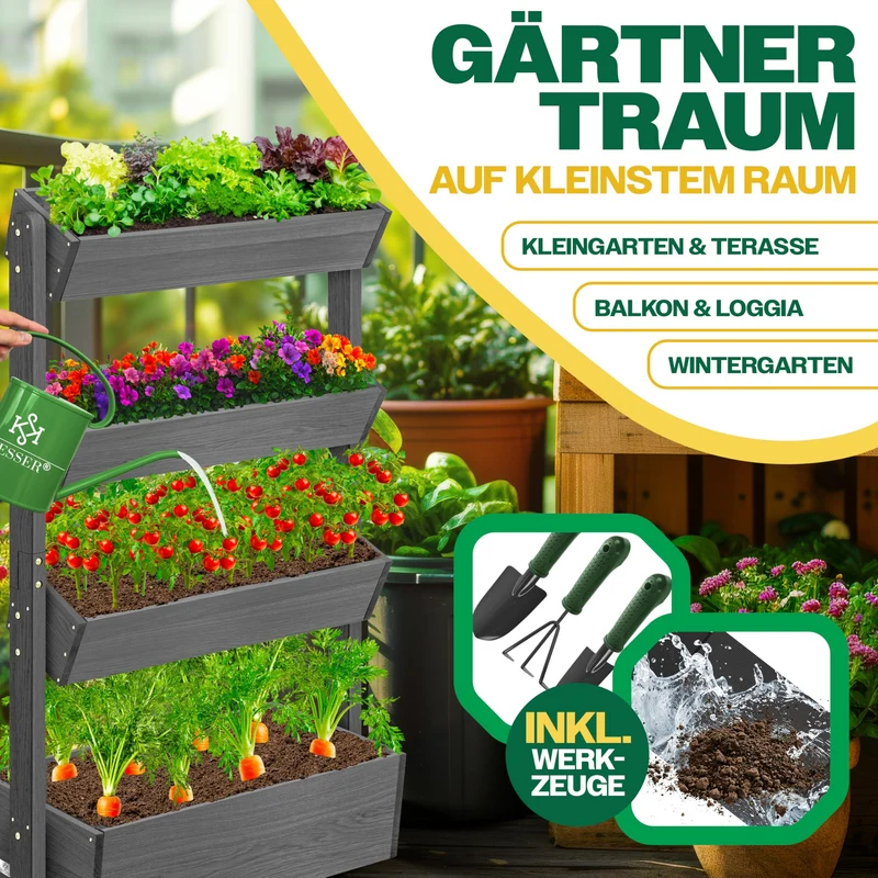 KESSER Hochbeet 4 Etagen, Blumentreppe aus Tannenholz, Anthrazit