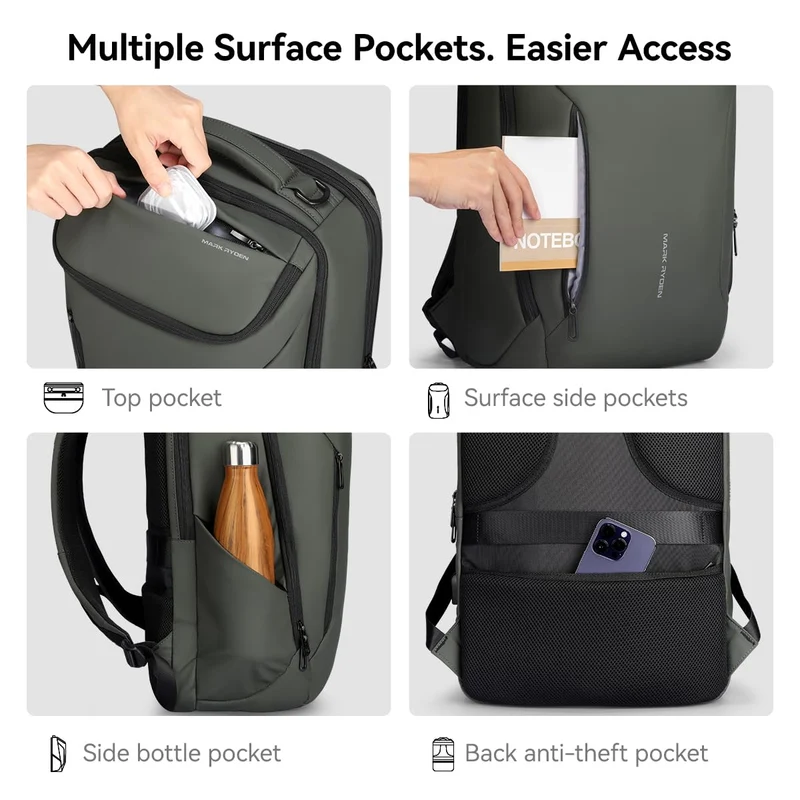 MARK RYDEN Laptop Rucksack 17.3 Zoll, wasserabweisend, USB-Anschluss