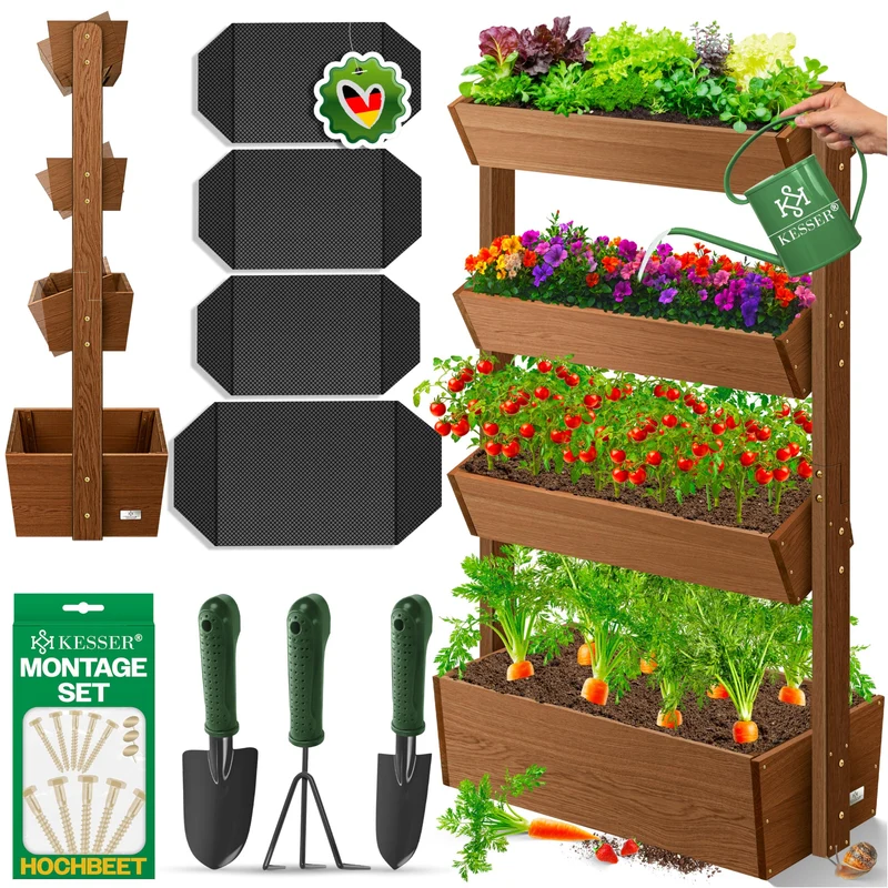 KESSER Hochbeet mit 4 Etagen, Tannenholz, Braun, inkl. Gartenvlies