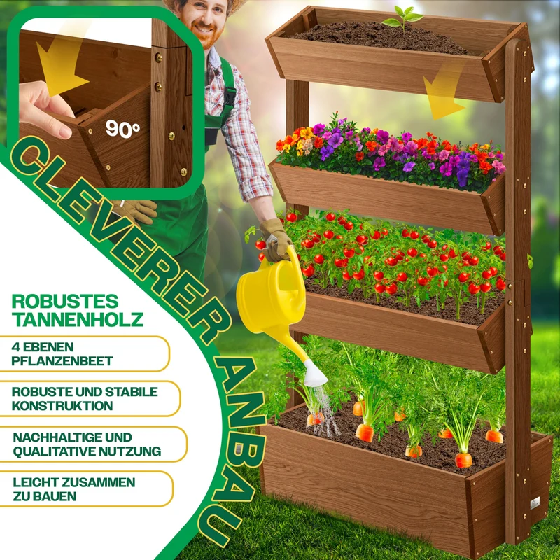 KESSER Hochbeet mit 4 Etagen, Tannenholz, Braun, inkl. Gartenvlies