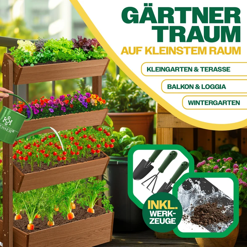 KESSER Hochbeet mit 4 Etagen, Tannenholz, Braun, inkl. Gartenvlies