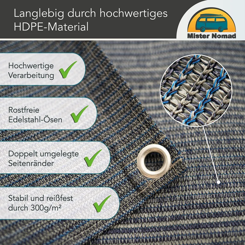 Mr Nomad Vorzeltteppich 3x2.5 m – HDPE Campingteppich mit Tragetasche
