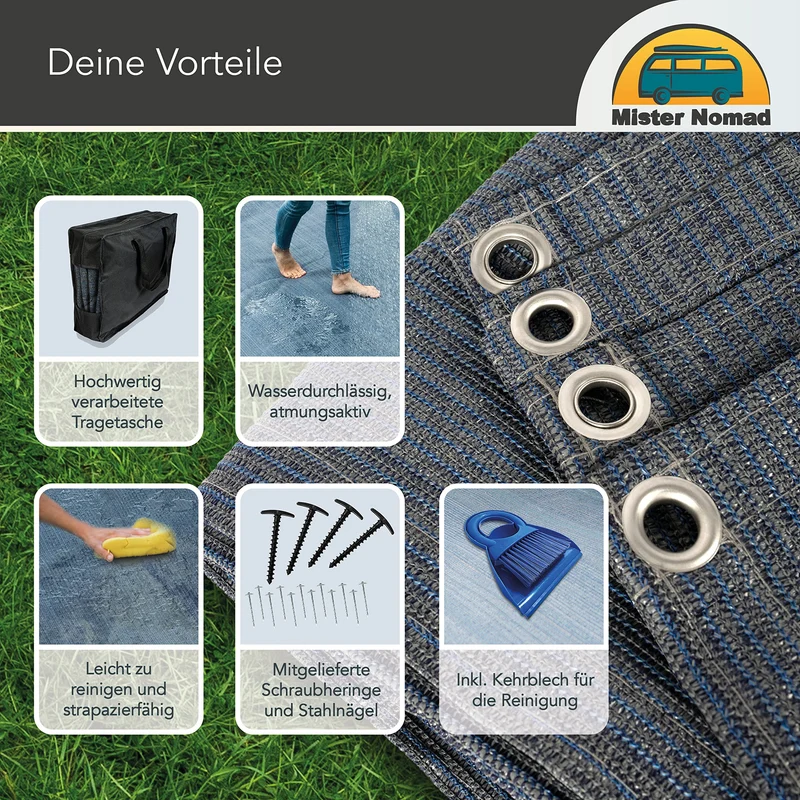 Mr Nomad Vorzeltteppich 3x2.5 m – HDPE Campingteppich mit Tragetasche