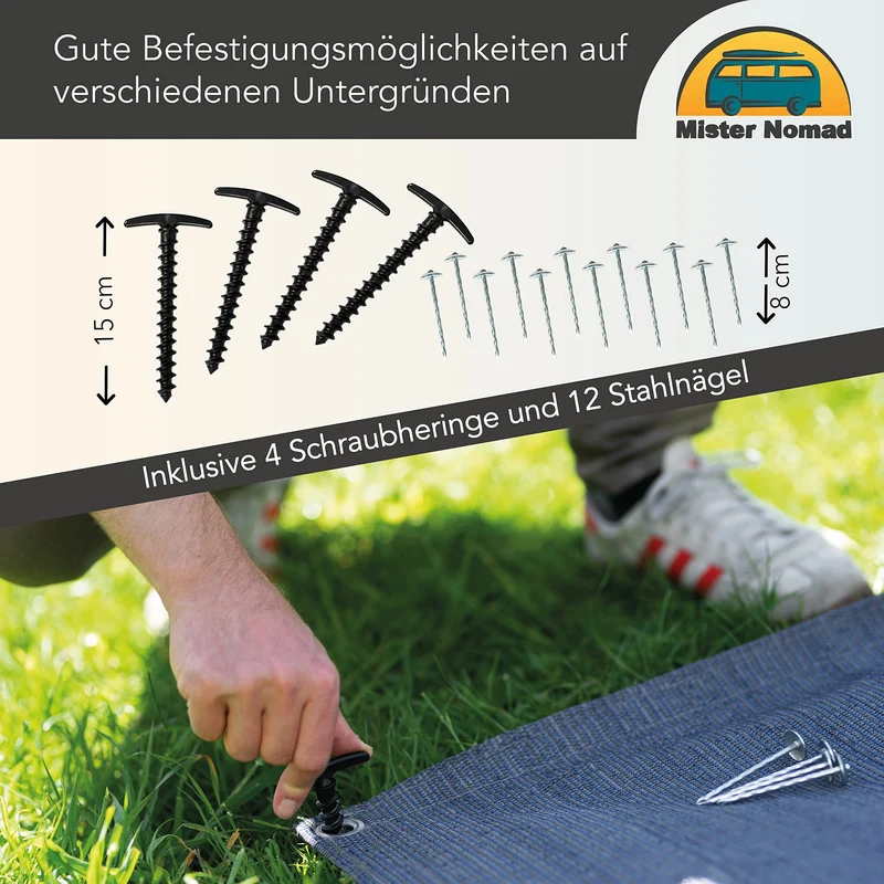 Mr Nomad Vorzeltteppich 3x2.5 m – HDPE Campingteppich mit Tragetasche