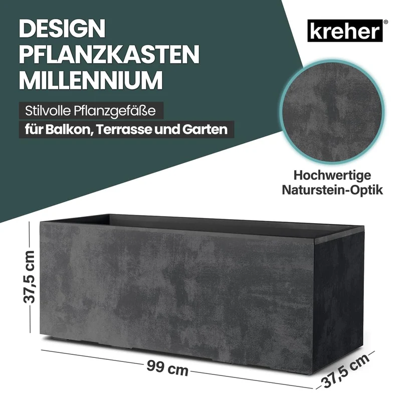 Kreher Millennium Pflanzkasten XL 100 Liter, rollbar, Anthrazit