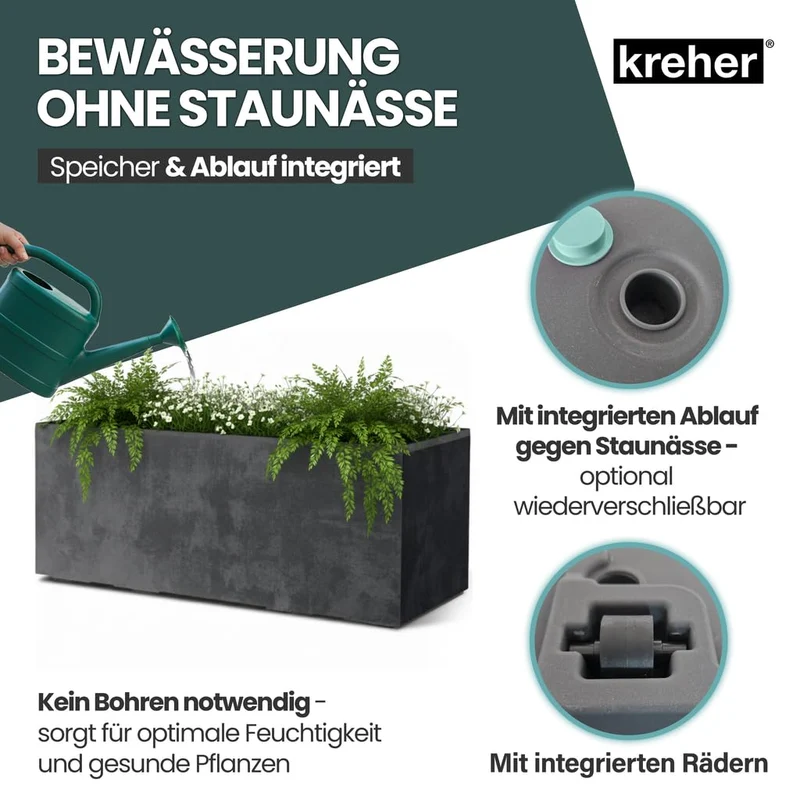 Kreher Millennium Pflanzkasten XL 100 Liter, rollbar, Anthrazit